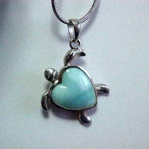 Marahlago Larimar & Sterling Silver Heart Turtle